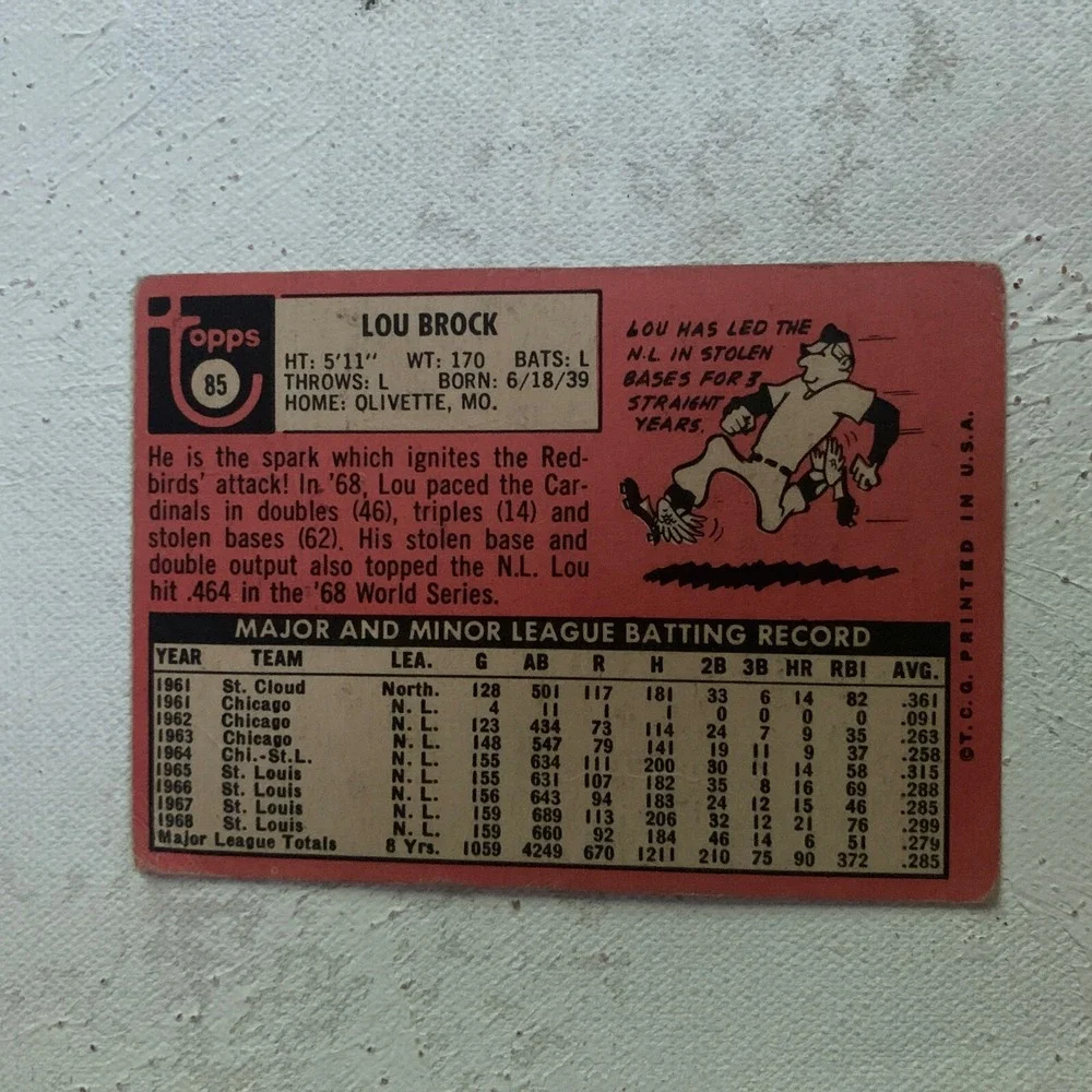 Lou Brock St. Louis Cardinals 1969 Topps Baseball Card #85 VG